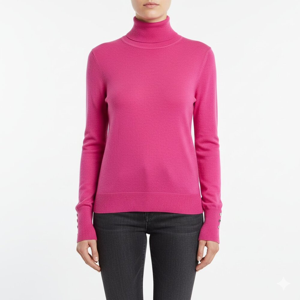 NWT Skies Are Blue Orchid Pink Turtleneck Sweater Button‎ Cuff Stretch – L